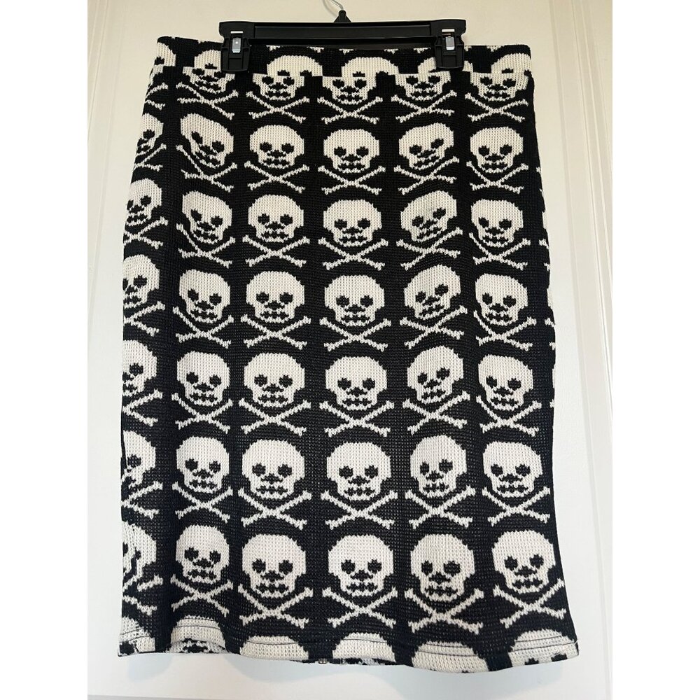 Jawbreaker Jolly Roger Skull Knit Pencil Midi Skirt Size Lrg Zip Lined Goth Punk